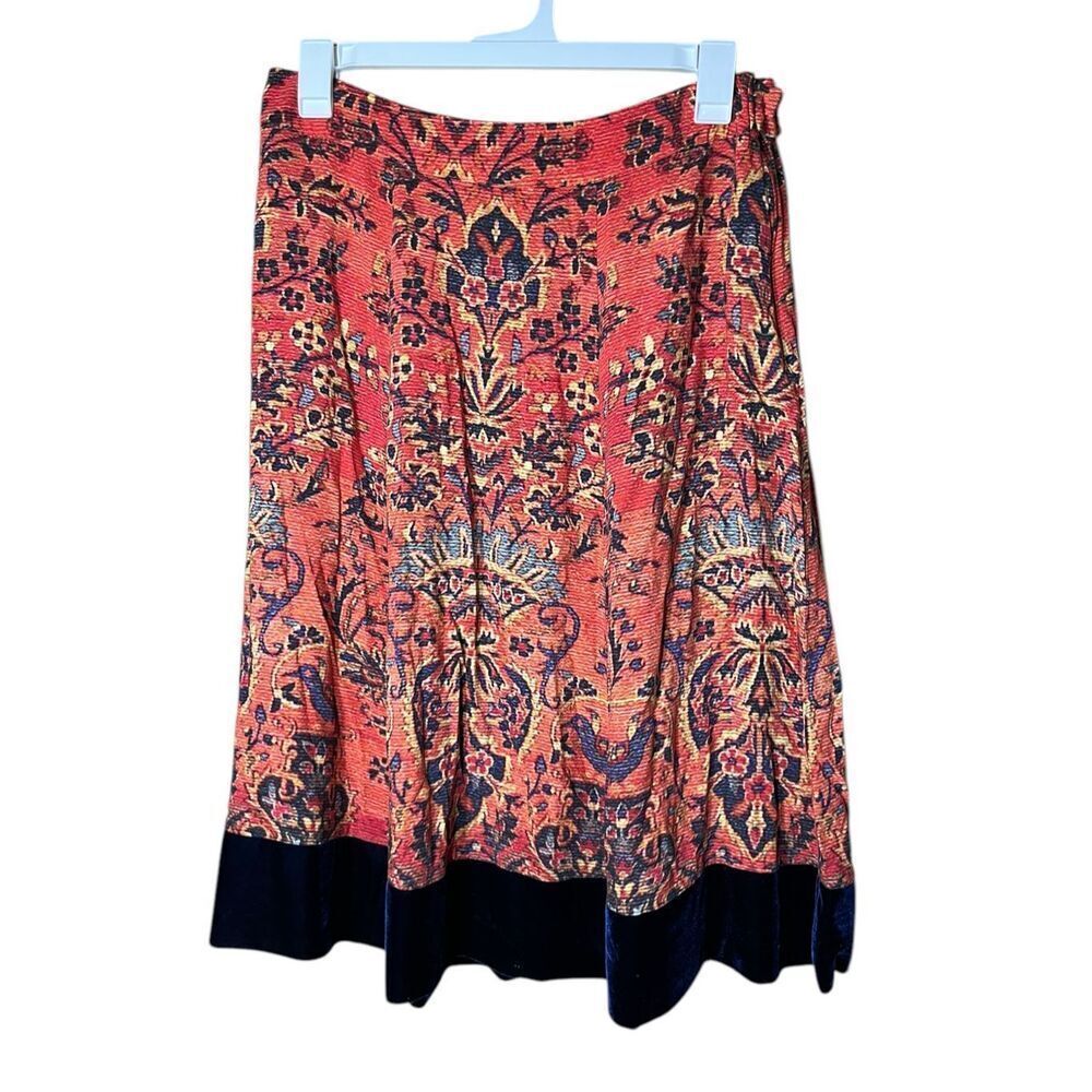 Soft Surroundings Women’s Skirt Orange Midi Boho Baroque Velvet Hem SIze L
